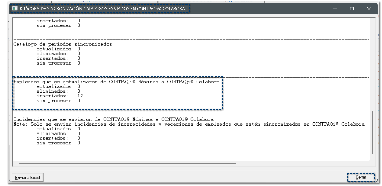 BITÁCORA DE SINCRONIZACIÓN CATÁLOGOS ENVIADOS EN CONTPAQi COLABORA®