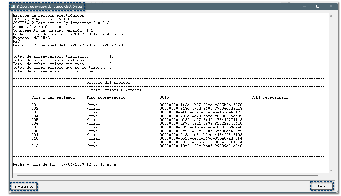 la Bitácora de emisión de recibos electrónicos