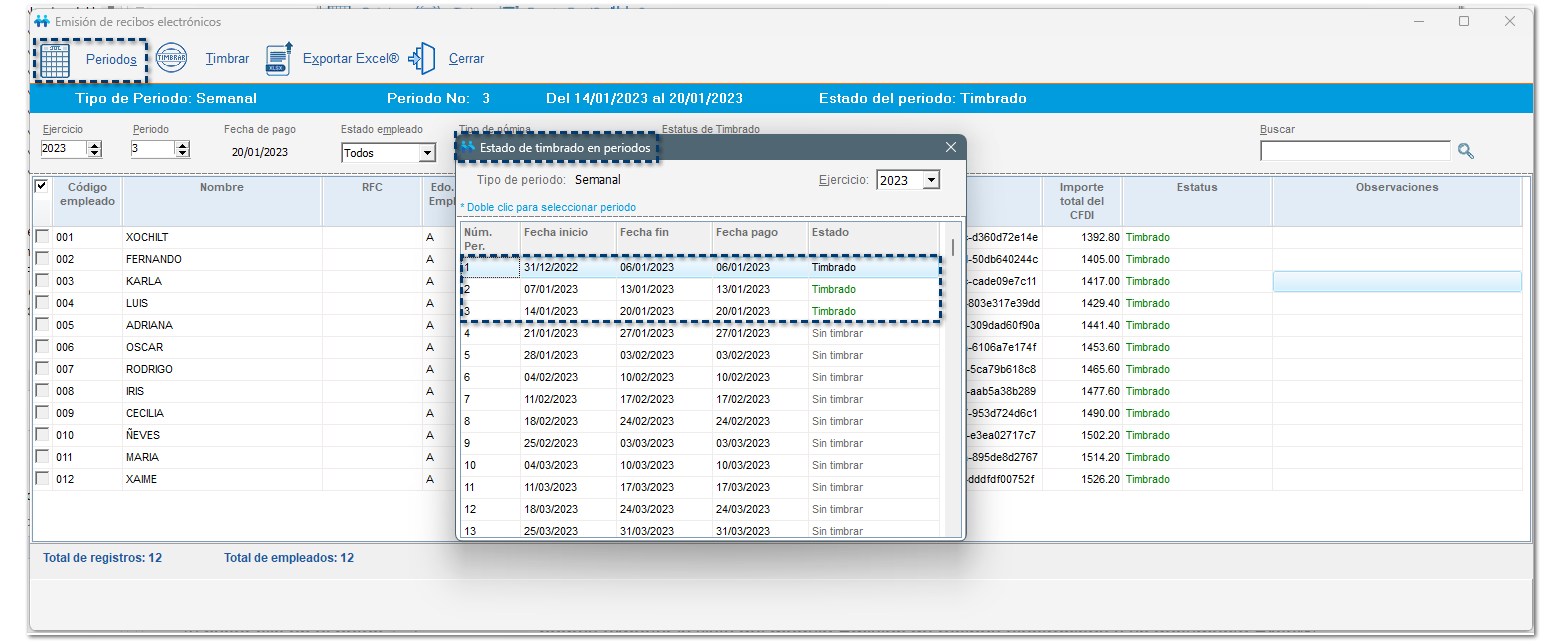 periodos que ya han sido timbrados