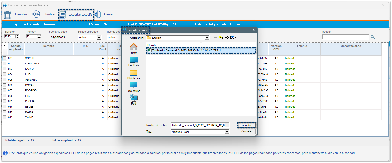 exportar a documento Excel