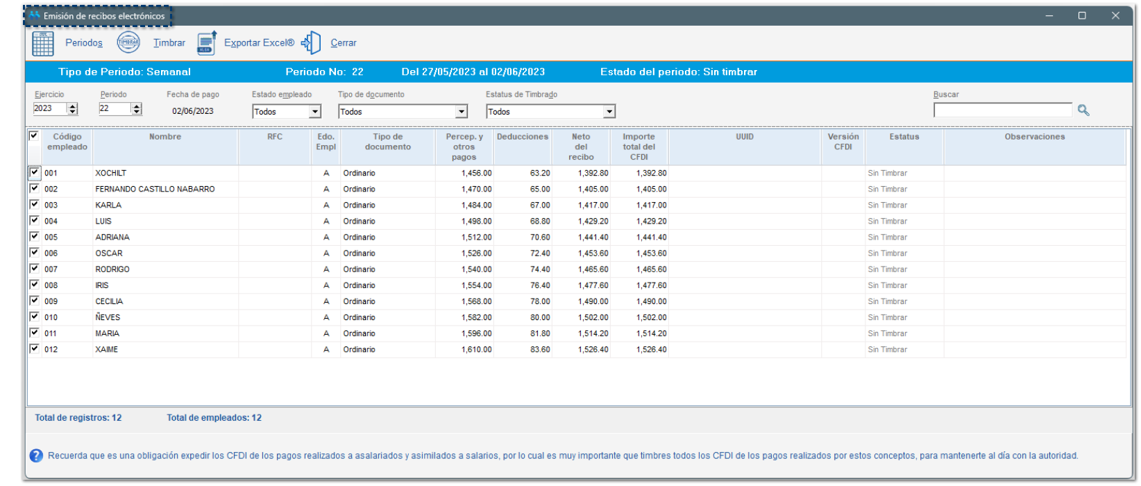 Elegir recibos a emitir