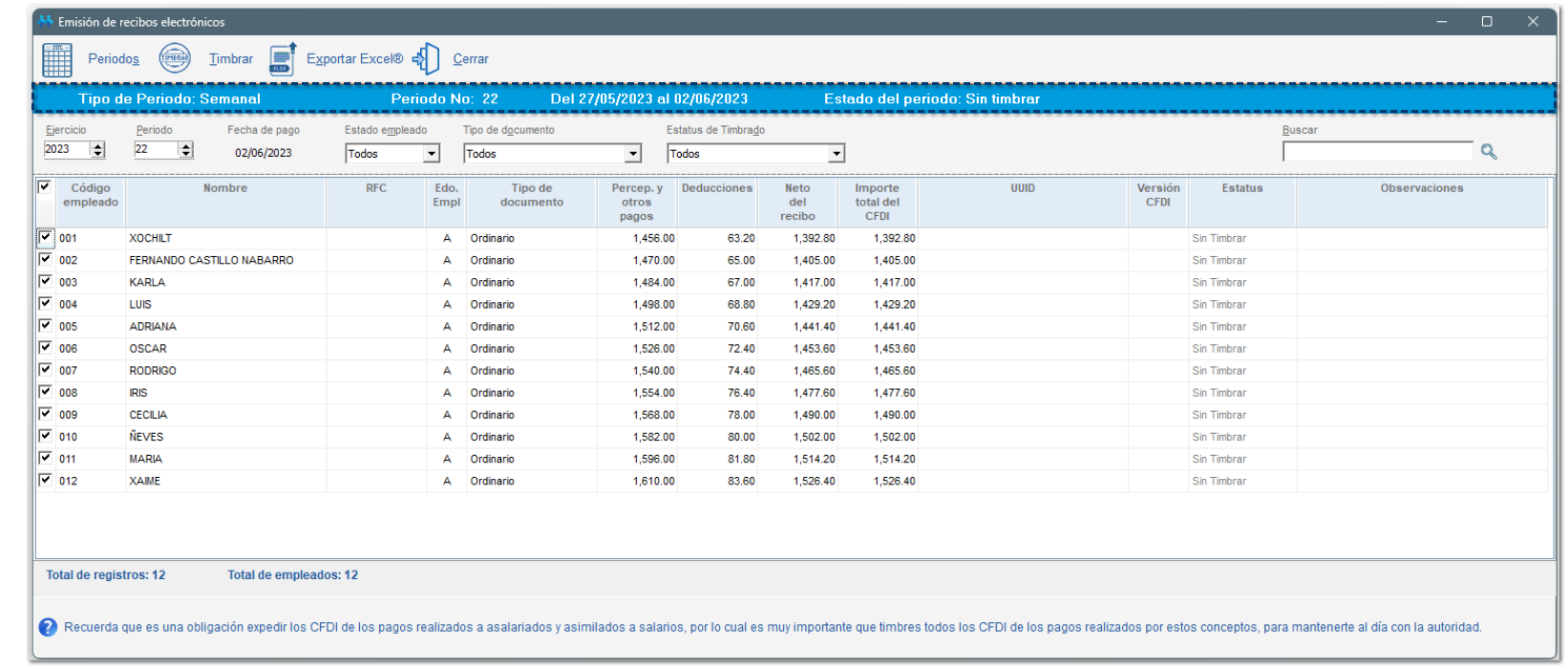 información del periodo autorizado
